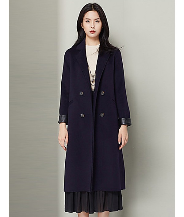 Women's Work Simple Fur CoatSolid Cowl Long Sleeve Fall / Winter Purple Wool Thick