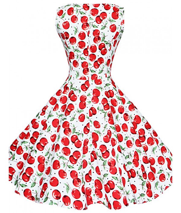 Women's 50s Vintage Cherry Rockabilly Hepburn Pinup Cos Party Swing Dress 570