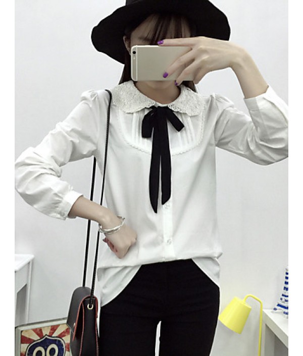 Women's Solid / Lace White Loose Cute Long Blouse Shirt , Peter Pan Collar Long Sleeve