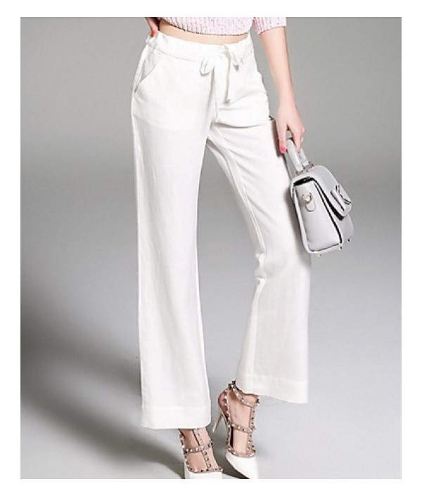  Women‘s Solid White Straight Pants,Street chic