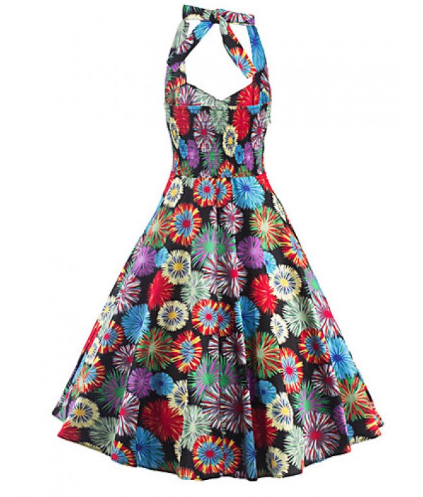Women's Casual/Daily / Party/Cocktail Cute / Street chic A Line Dress,Floral Halter Knee-length Sleeveless