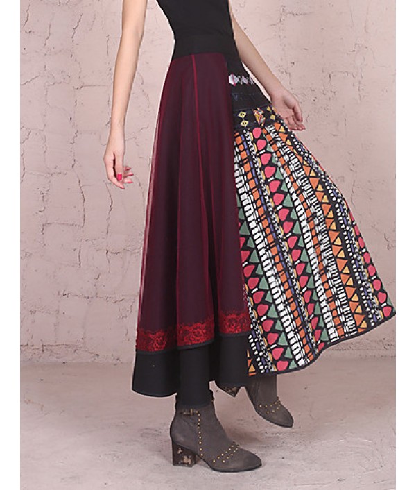 Our Story Women's Print Red SkirtsVintage Maxi