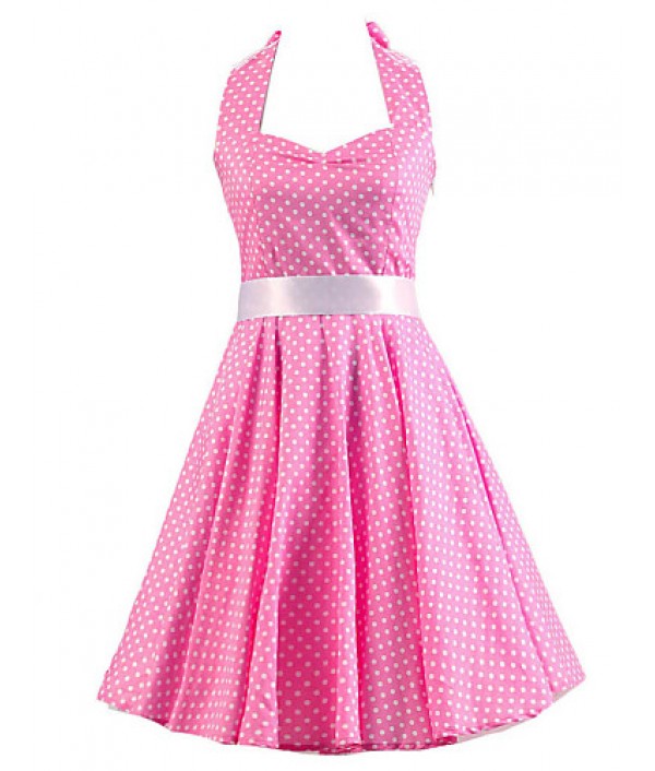 Women's Pink White Mini Polka Dot Dress ...