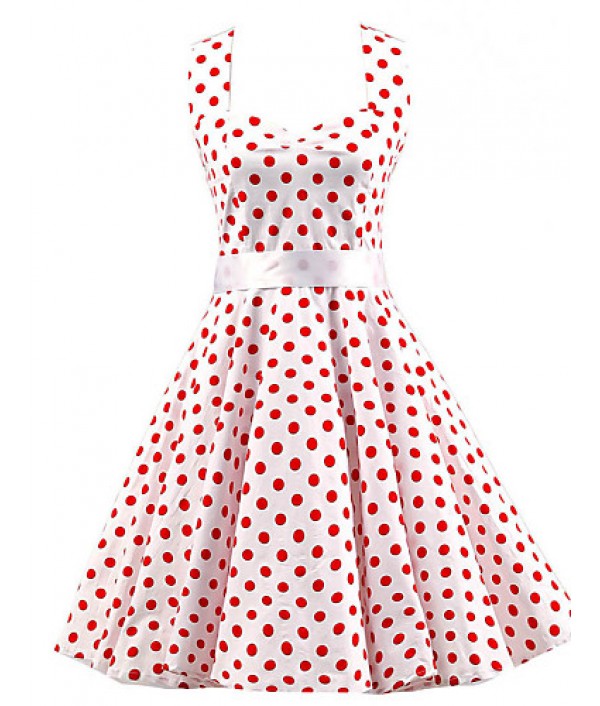 Women's White Red Mini Polka Dot Dress ,...
