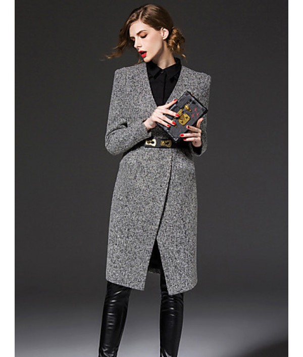  Women‘s Work Sophisticated Sweetheart Long Sleeve Winter Gray Wool / Polyester Medium