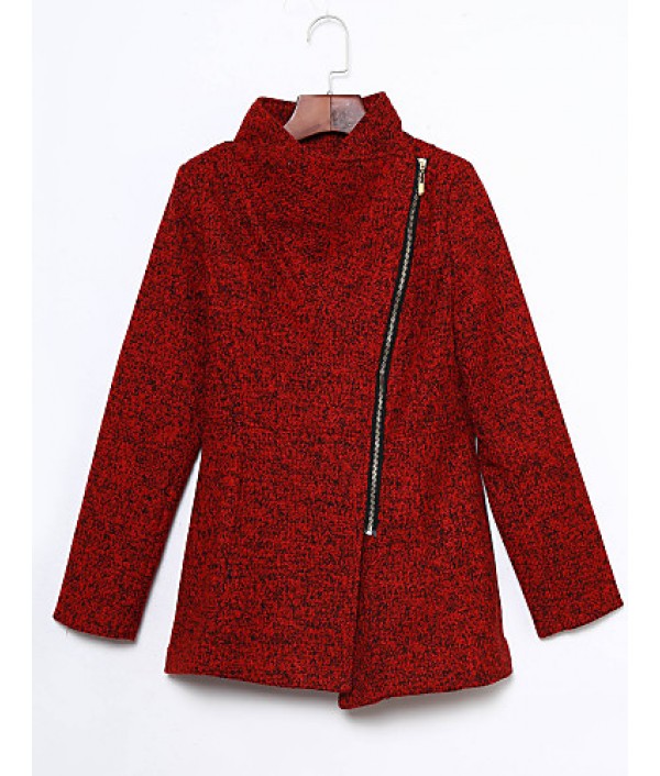 Women's Casual/Daily Simple Coat,Print Shirt Collar Long Sleeve Winter Red / Gray Wool Thick