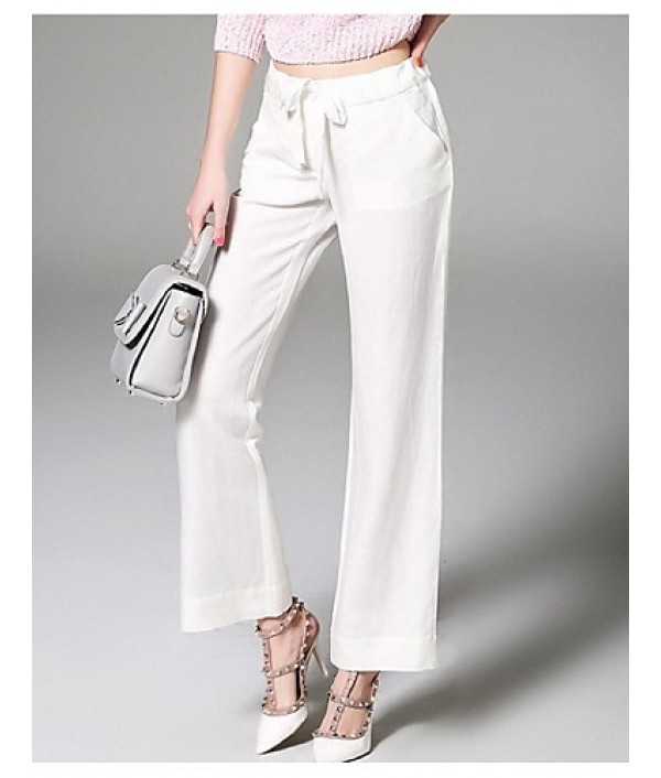  Women‘s Solid White Straight Pants,Street chic