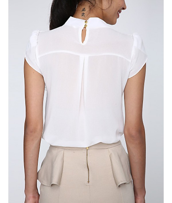 Women's Casual/Daily / Work Sexy / Simple Spring / Summer / Fall / Winter Blouse,Solid Stand Short Sleeve White Polyester / OthersOpaque