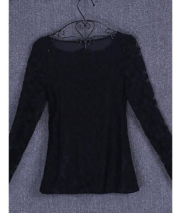 Women's Patchwork Lace Slim All Match Fashion Street chic Simple Plus Size T-shirt,Round Neck Long Sleeve
