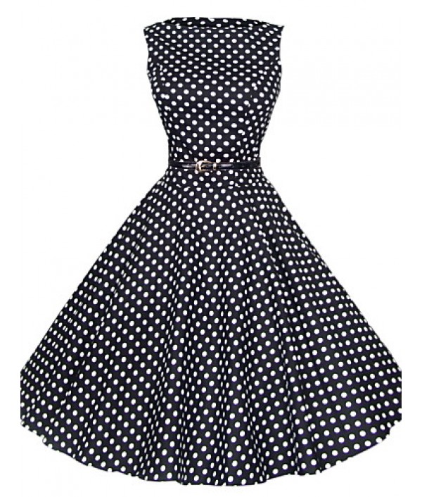 Women's 50s Vintage Polka Dots Rockabilly Hepburn Pinup Cos Party Swing Dress,Plus Size