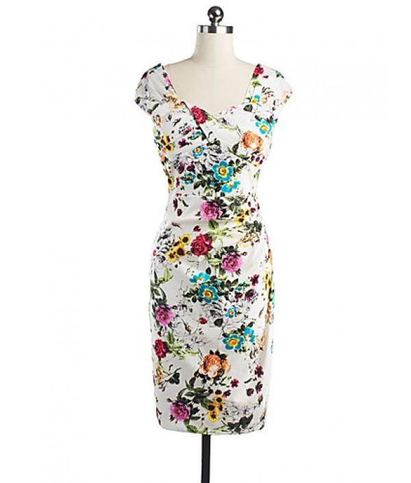 Women's Casual/Daily / Party/Cocktail / Club Vintage / Street chic Bodycon Dress,Floral Square Neck Knee-length