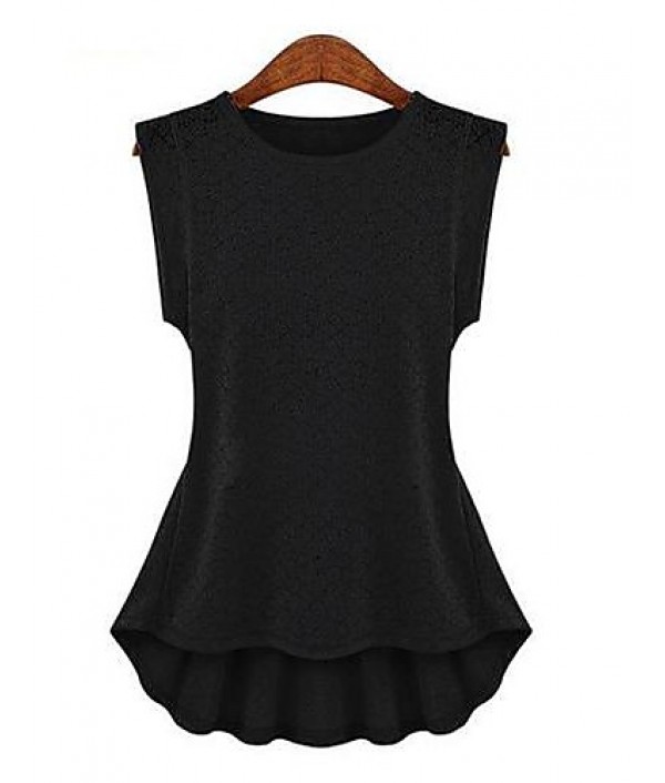 Women's Casual/Daily Simple Summer Blouse,Solid Round Neck Sleeveless White / Black / Yellow Thin