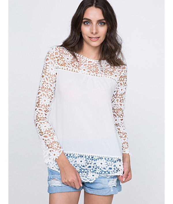 Women's Sexy Casual Lace Cute Plus Sizes Inelastic Long Sleeve Regular Shirt (Lace)