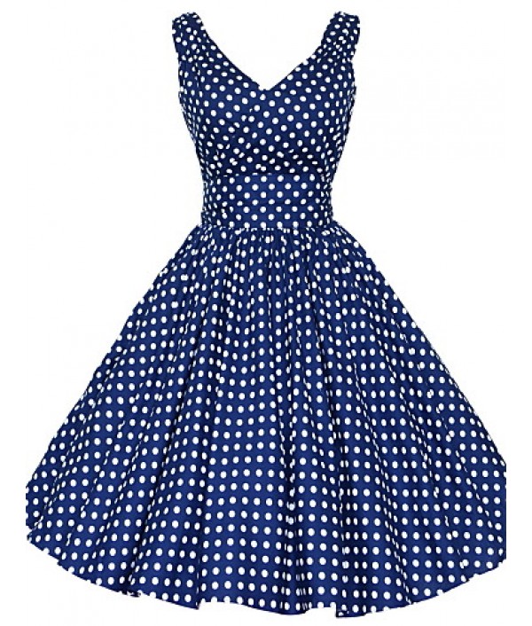 Women's 50s Vintage Polka Dots Rockabilly Hepburn Pinup Business Swing Dress ,Plus Size