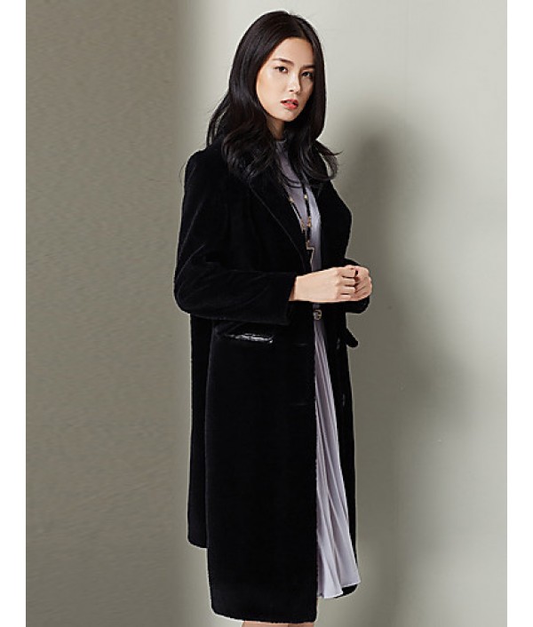 Women's Casual/Daily Simple Fur CoatSolid Cowl Long Sleeve Fall / Winter Black Wool Thick