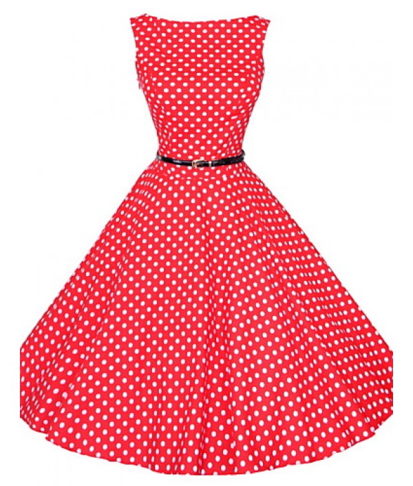 Women's 50s Vintage Polka Dots Rockabilly Hepburn Pinup Cos Party Swing Dress,Plus Size