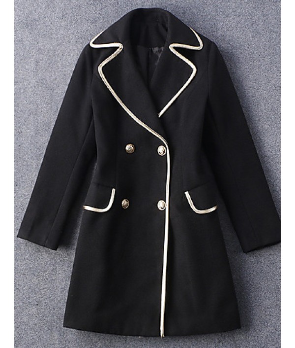  Women‘s Going out Vintage Coat,Solid Notch Lapel Long Sleeve Winter Black Wool Opaque