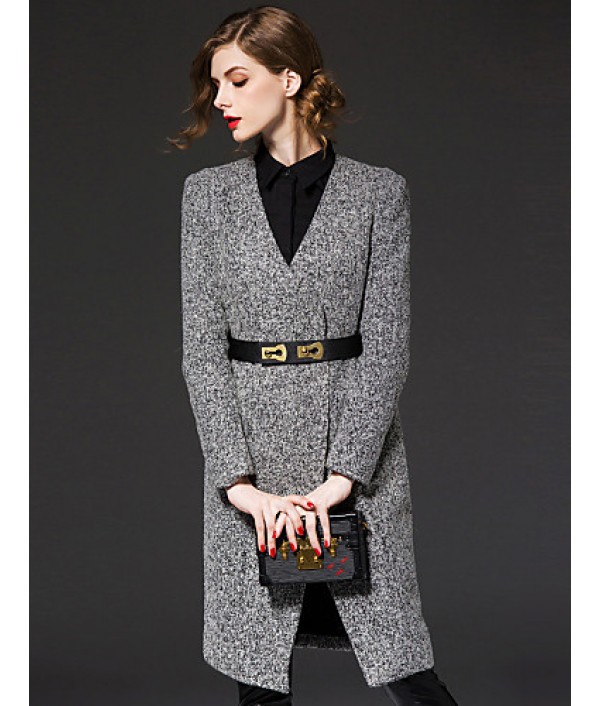  Women‘s Work Sophisticated Sweetheart Long Sleeve Winter Gray Wool / Polyester Medium