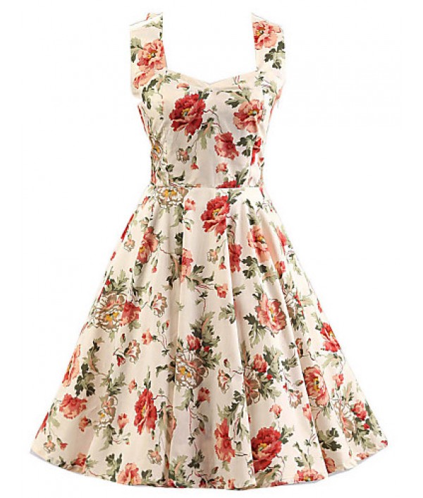 Women's Cream Floral Dress , Vintage Hal...