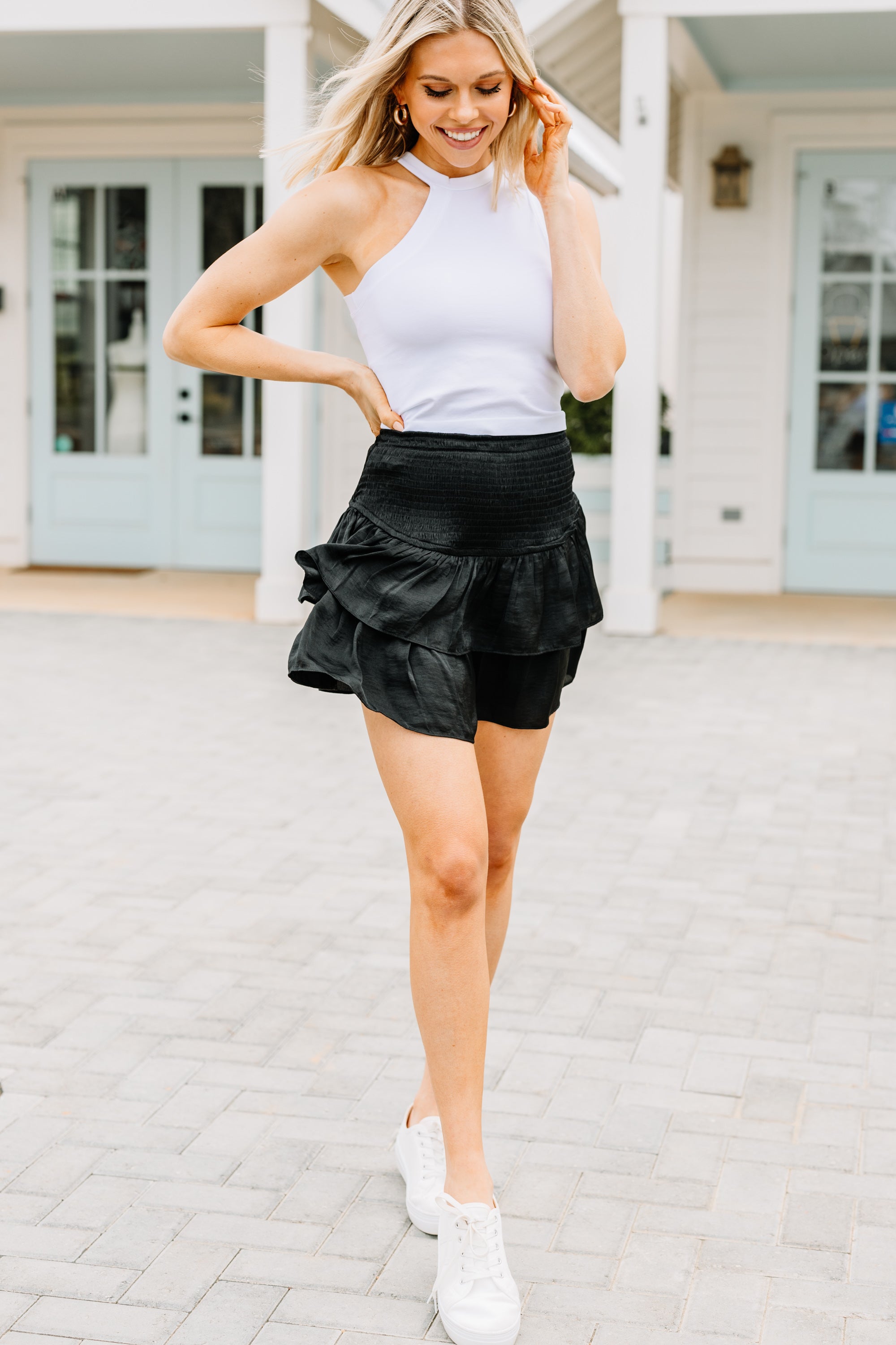 Keep You Happy Black Ruffled Skort