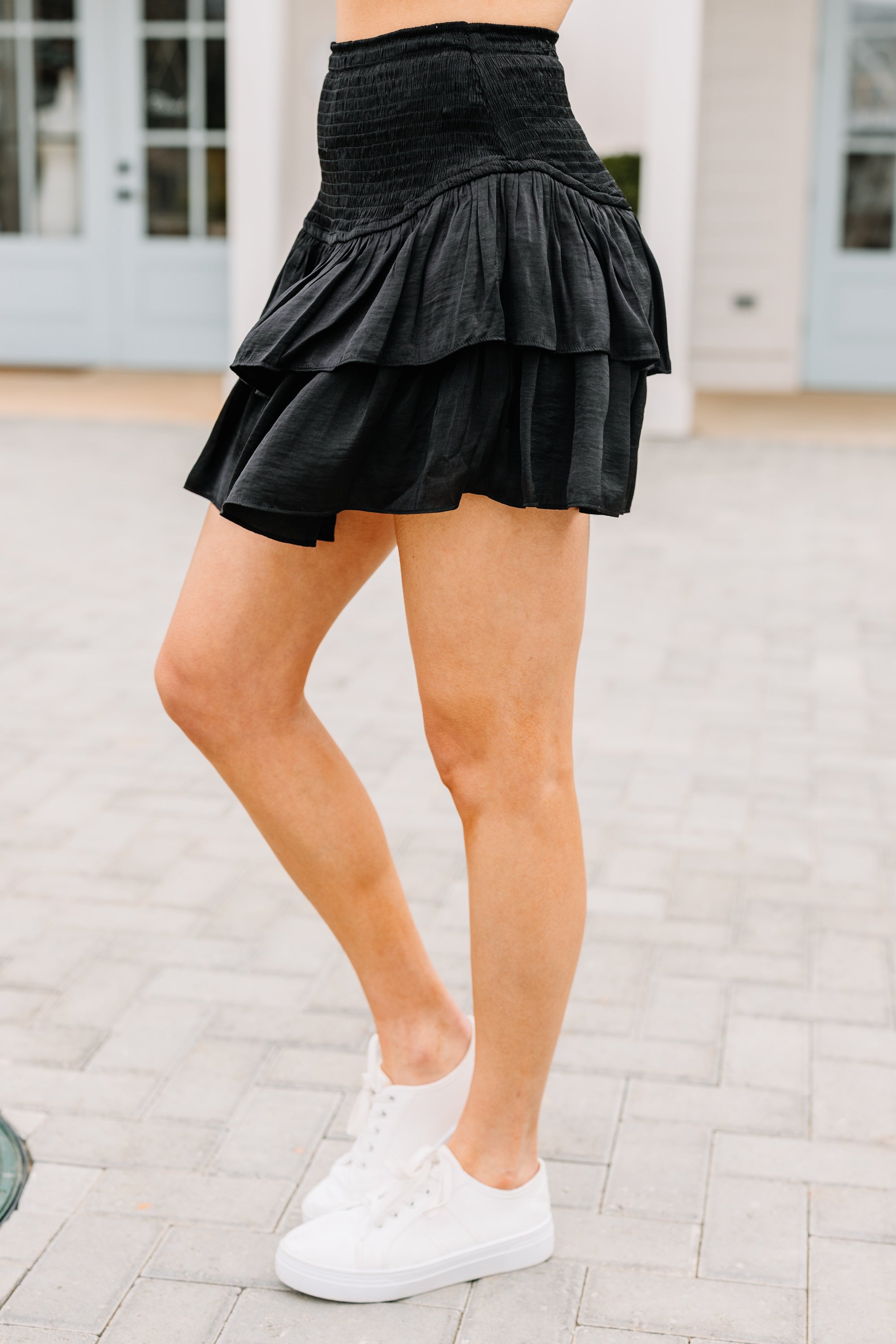 Keep You Happy Black Ruffled Skort