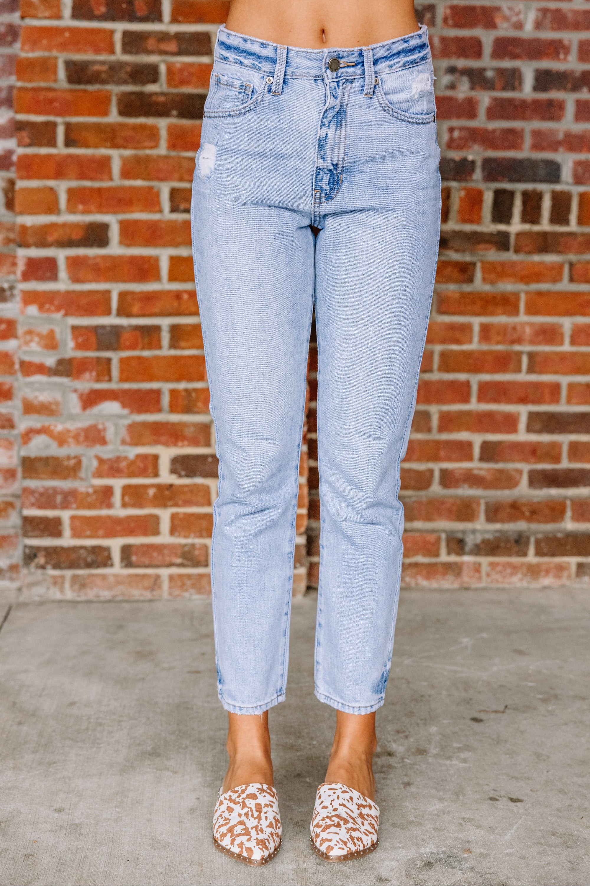 Get A Move On Light Wash High Waist Crop...