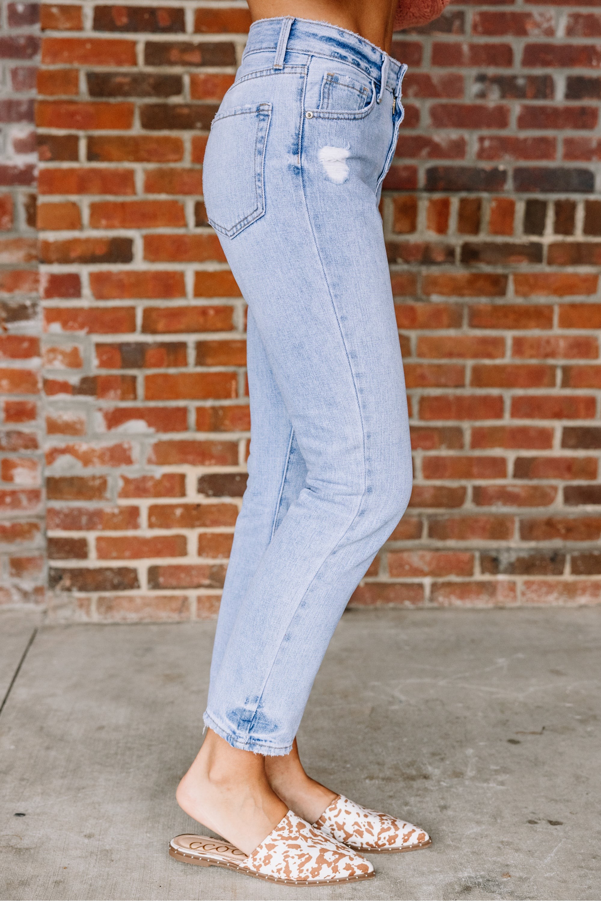 Get A Move On Light Wash High Waist Crop Jeans