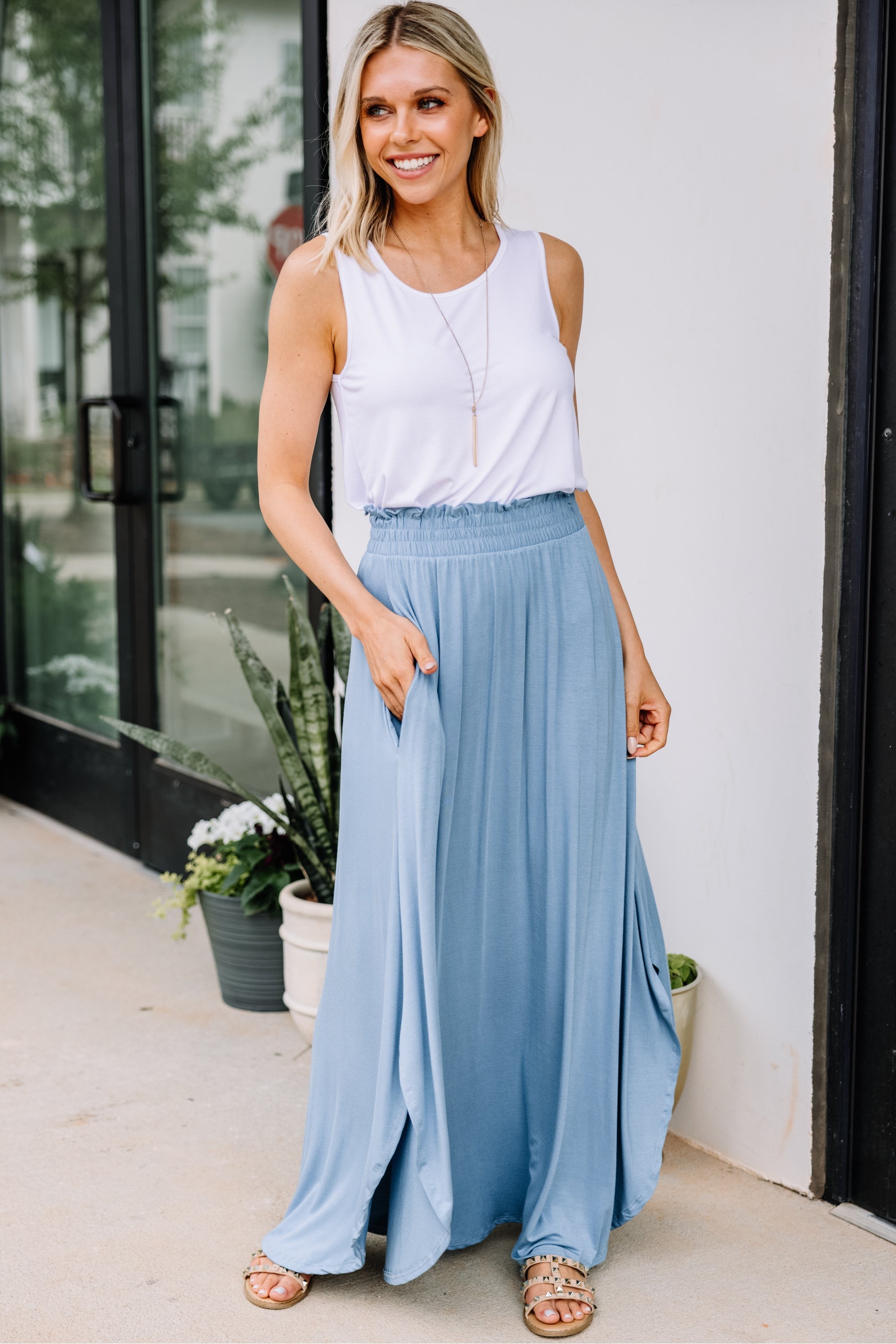 It's A Lovely Day Chambray Blue Maxi Skirt