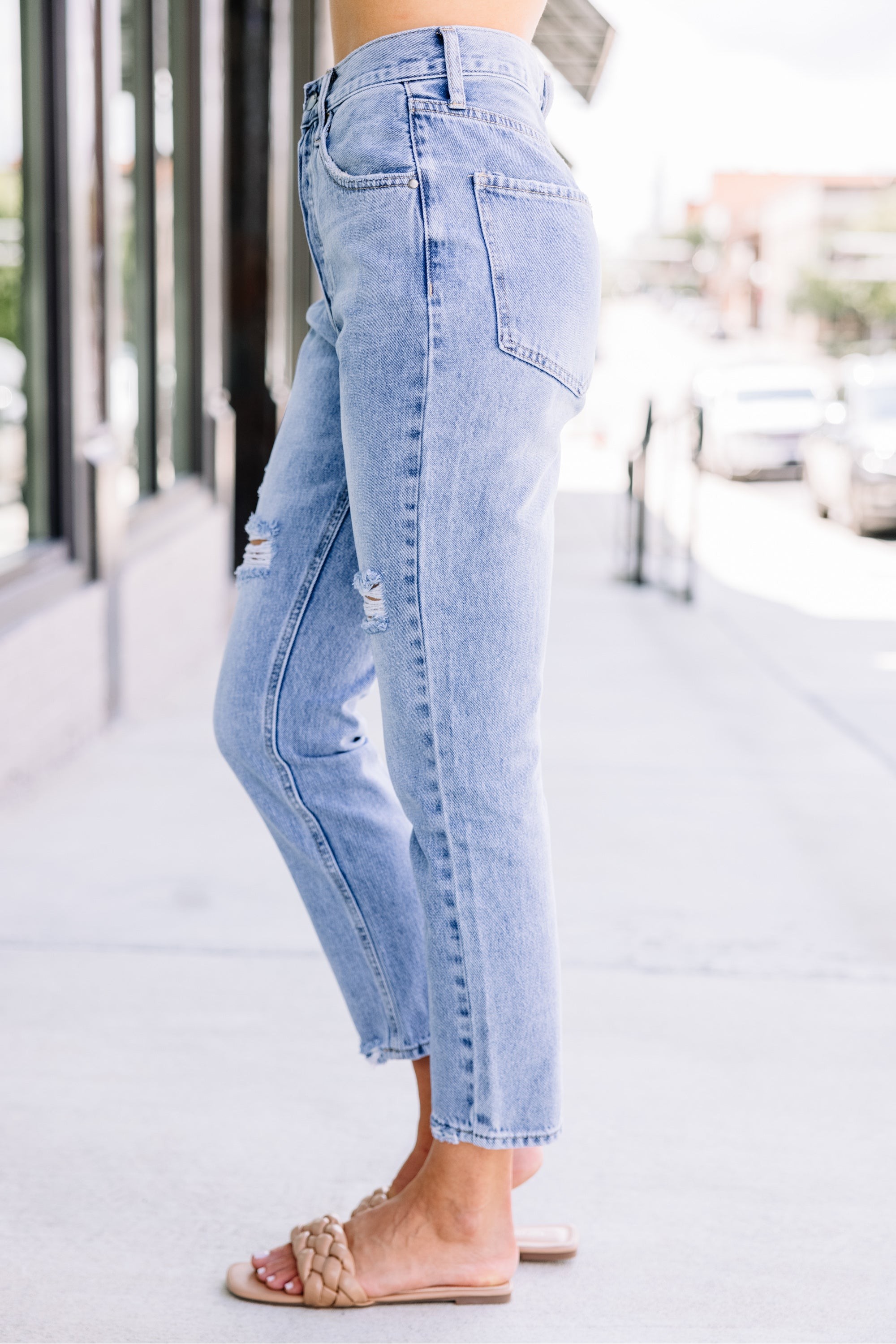Share Your Story Medium Wash Distressed Mom Jeans