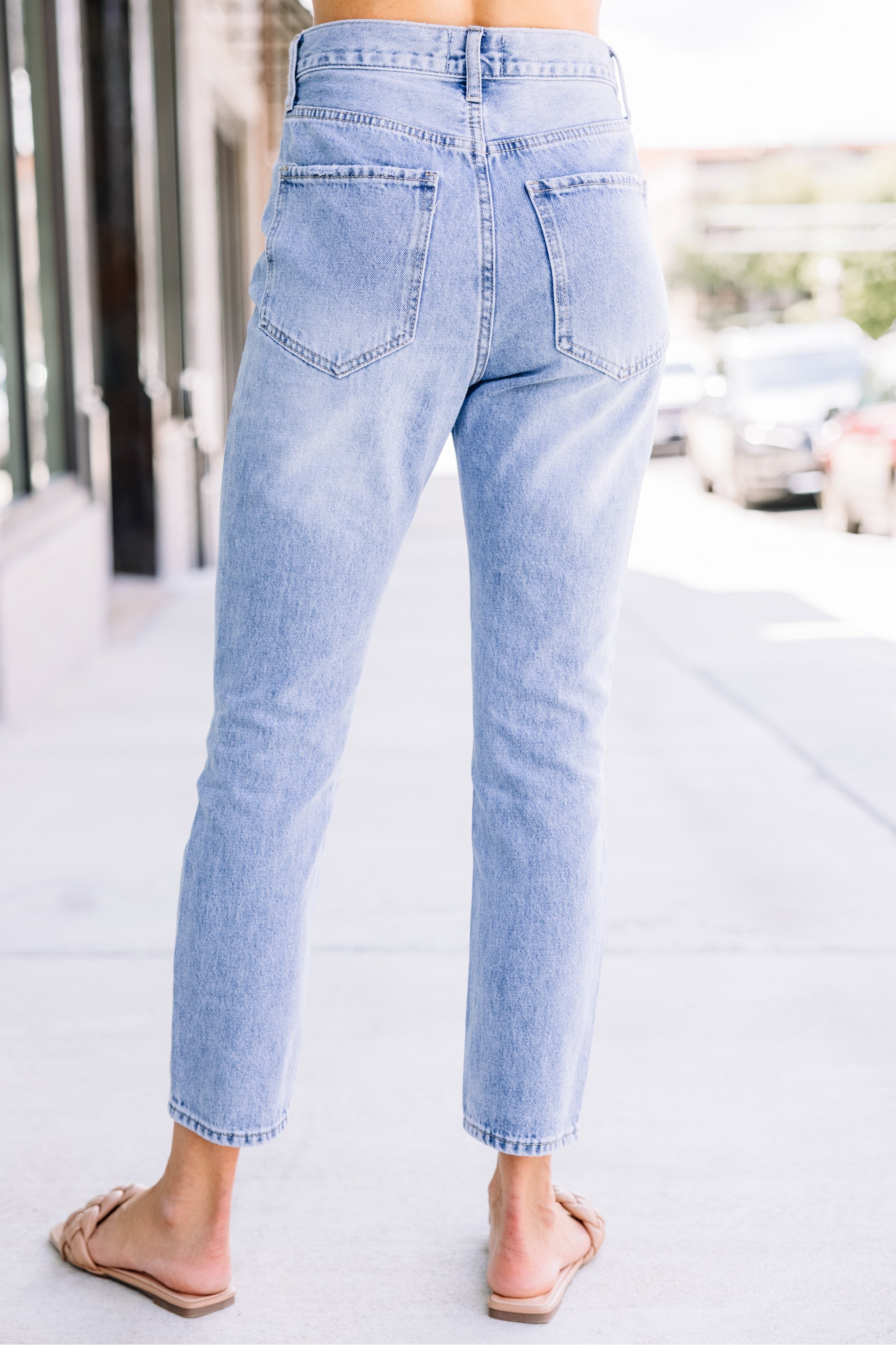 Share Your Story Medium Wash Distressed Mom Jeans