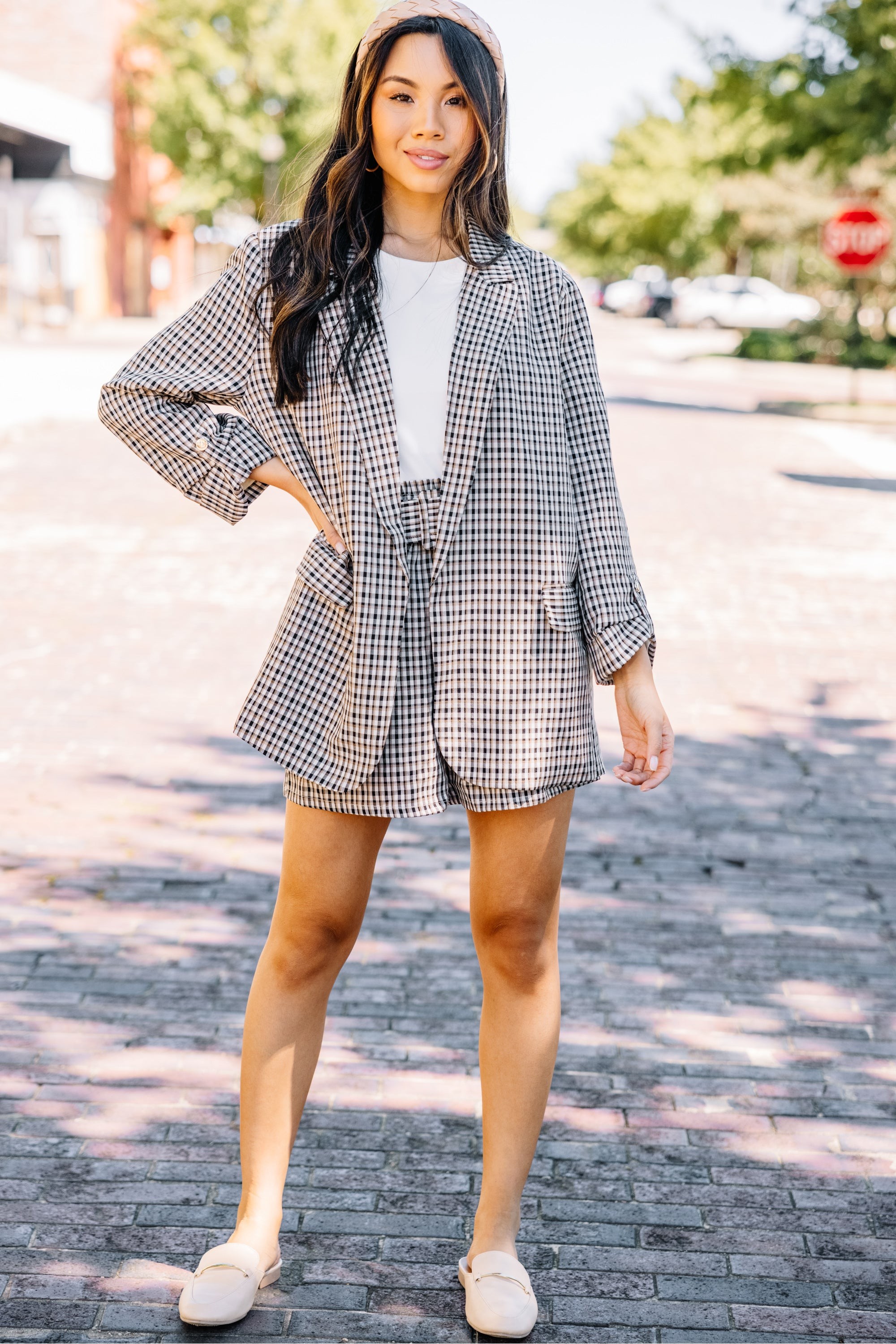 Play To Your Strengths Black Plaid Shorts
