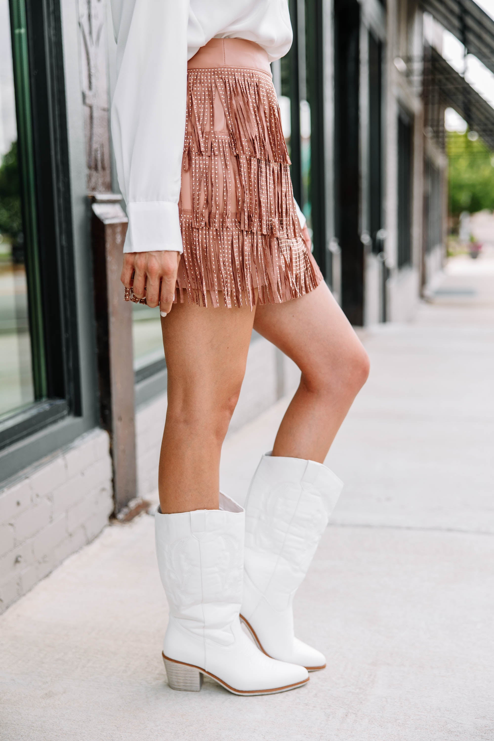 Living The Dream Light Camel Brown Fringe Skirt
