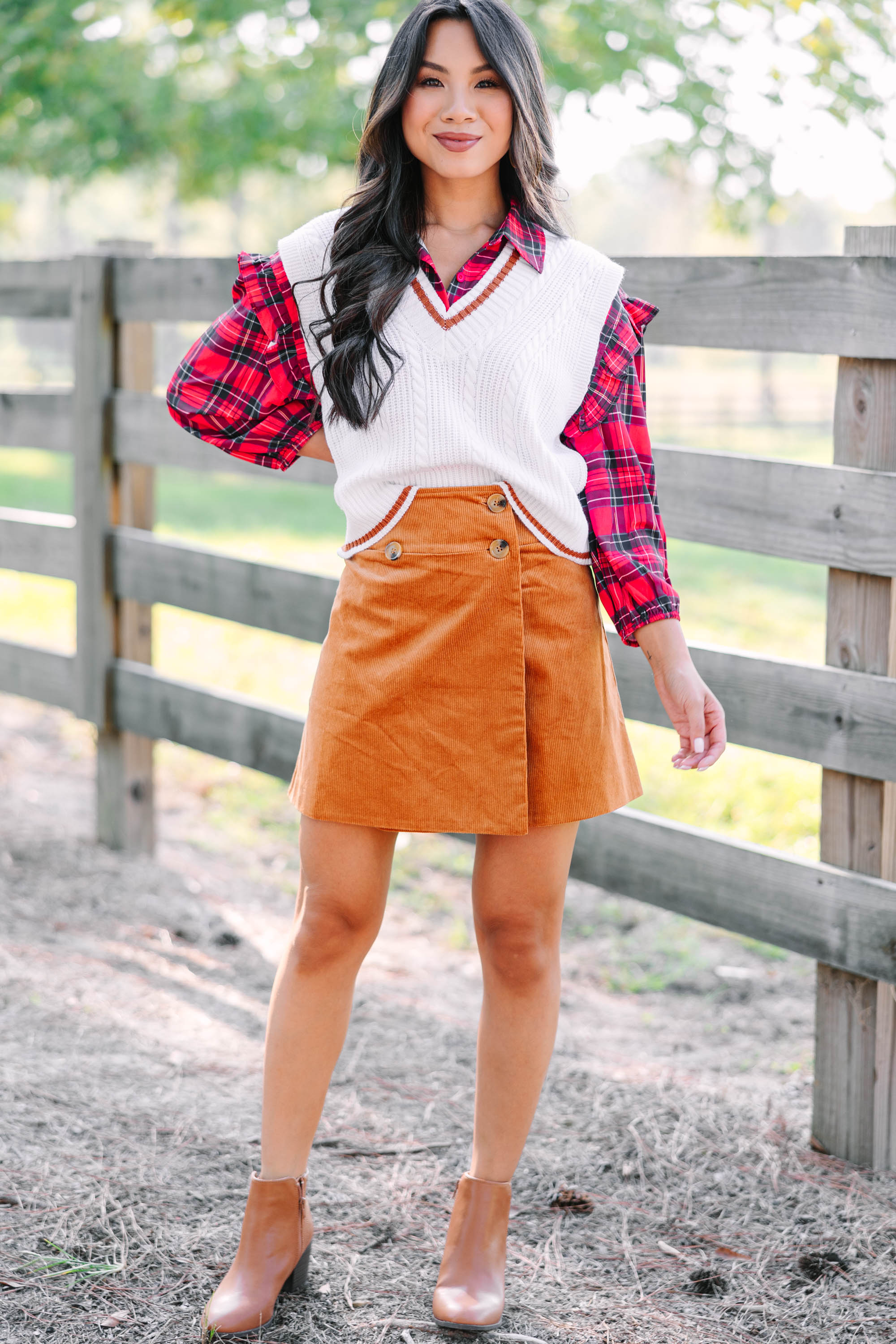 See You There Camel Brown Corduroy Skirt