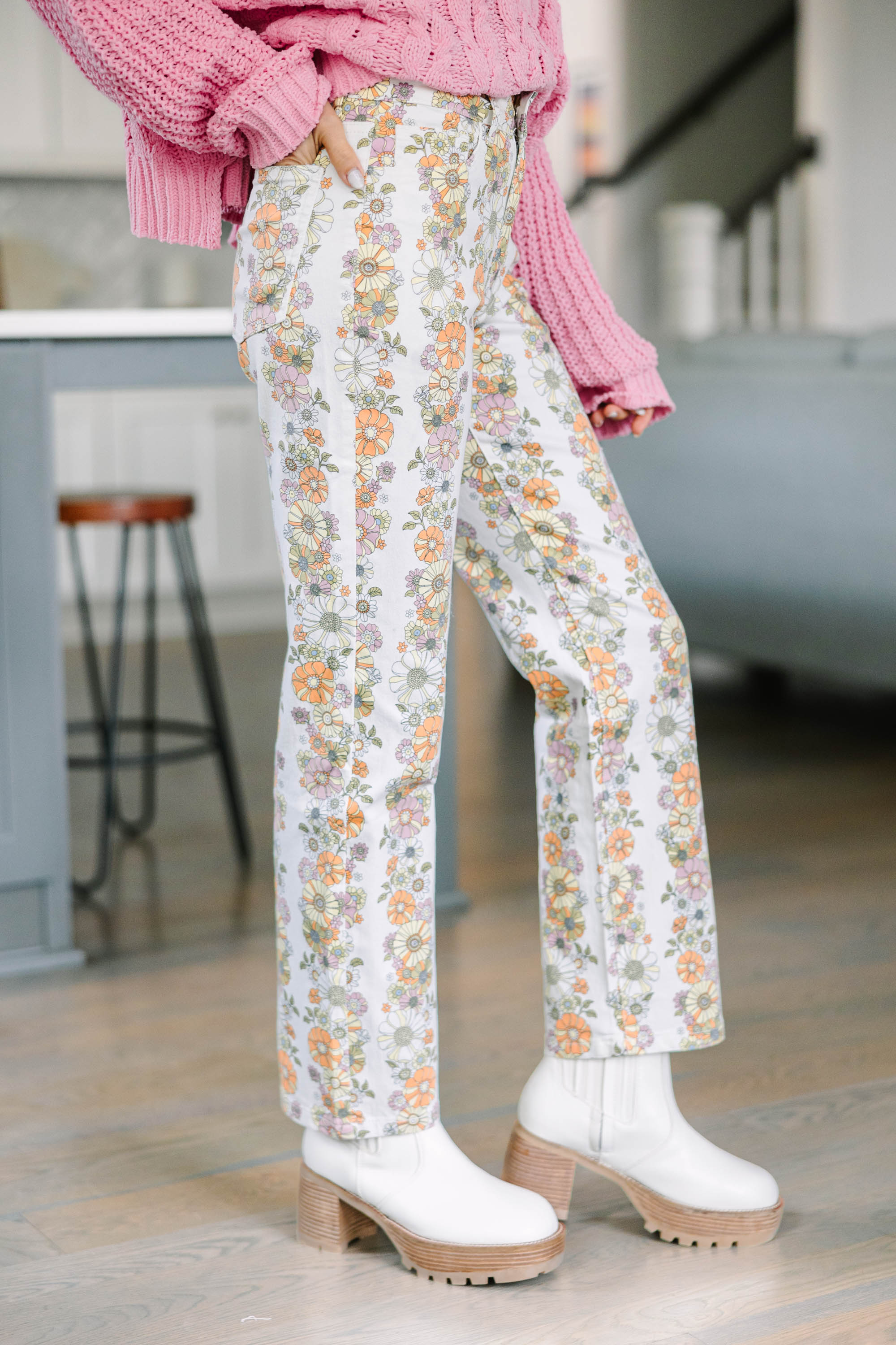 What You Know Ivory White Floral Pants