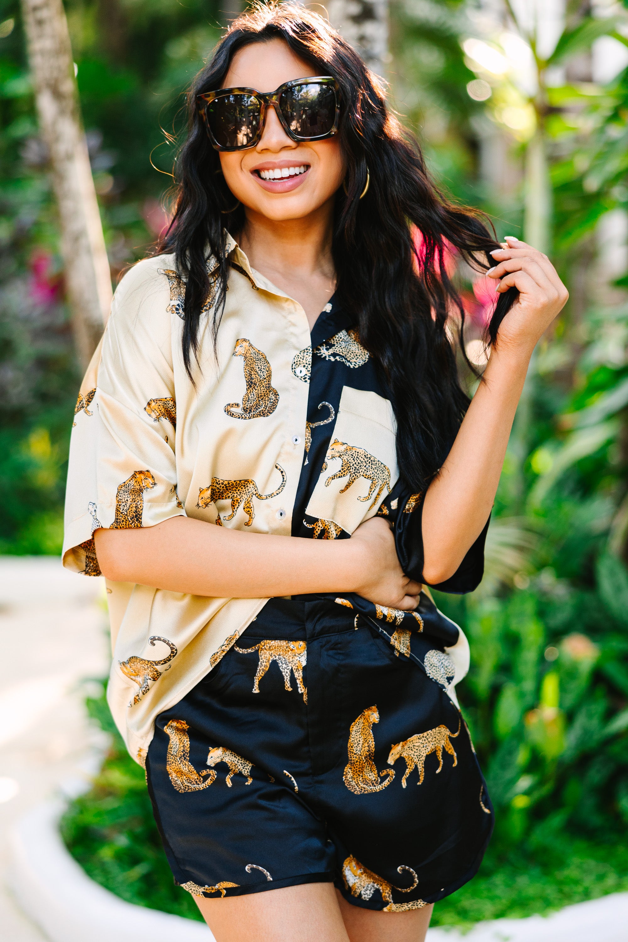 Take You Out Black Leopard Shorts