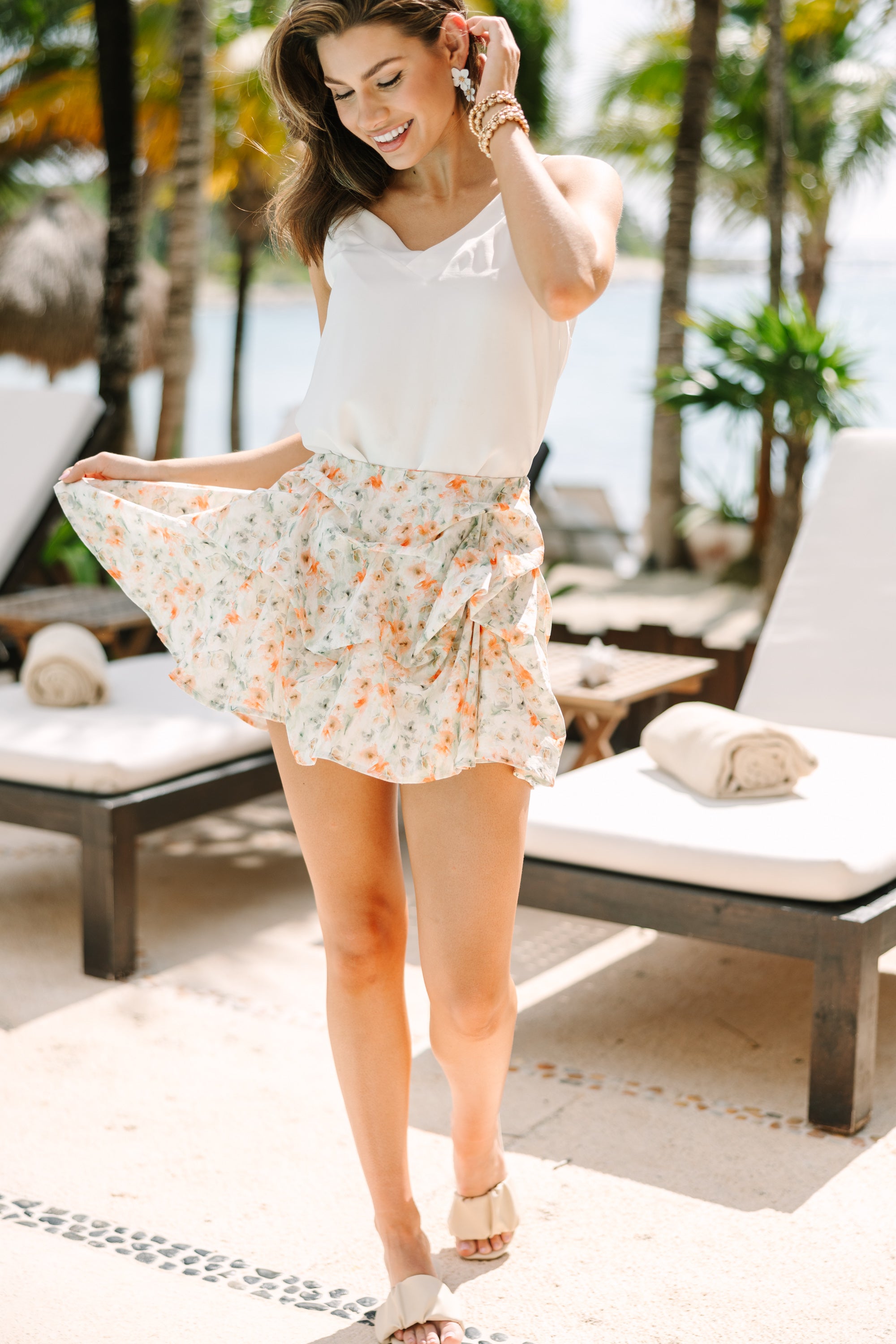 Let's Be Friends Orange Foral Skirt