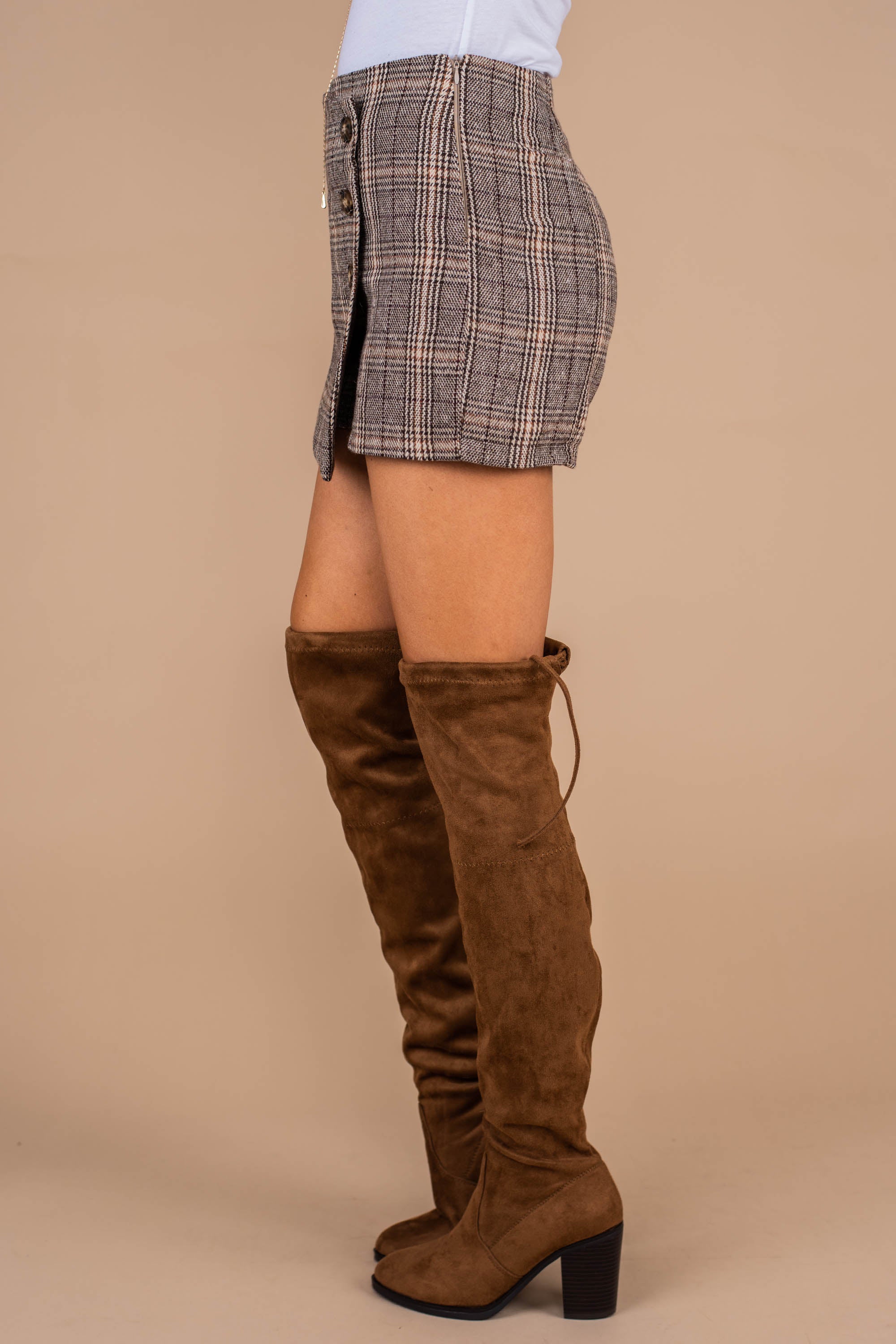 Not So Clueless Brown Corporate Plaid Skort