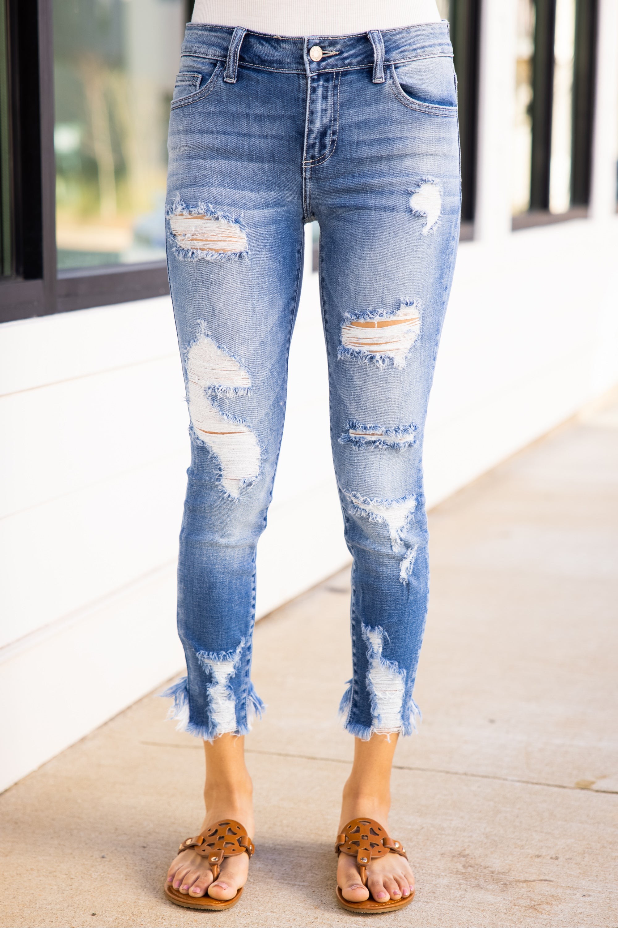 Live For This Medium Wash Distressed Ank...