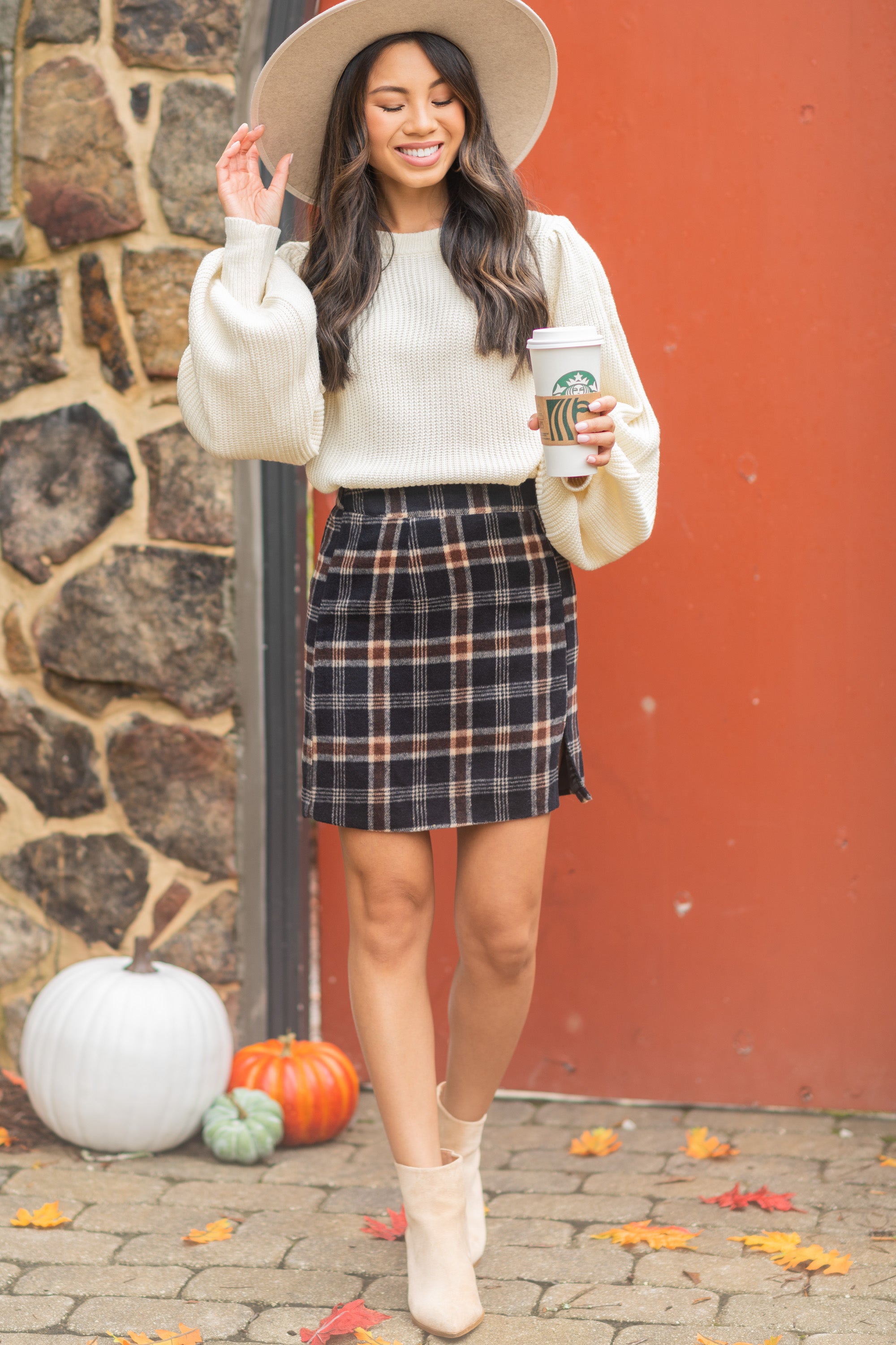 Under The Tree Navy Plaid Skirt