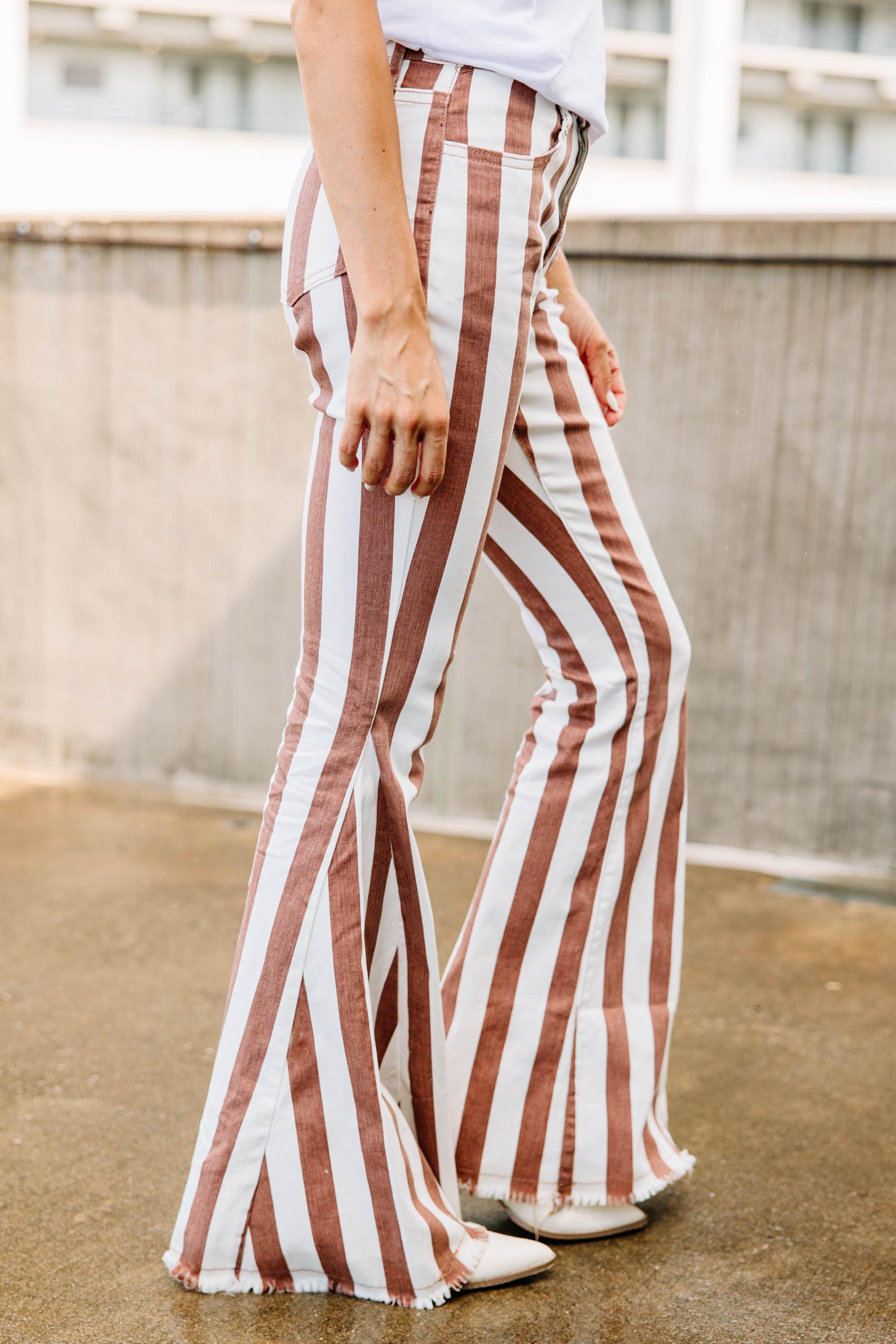 Until Next Time Rust Orange Striped flare Jeans