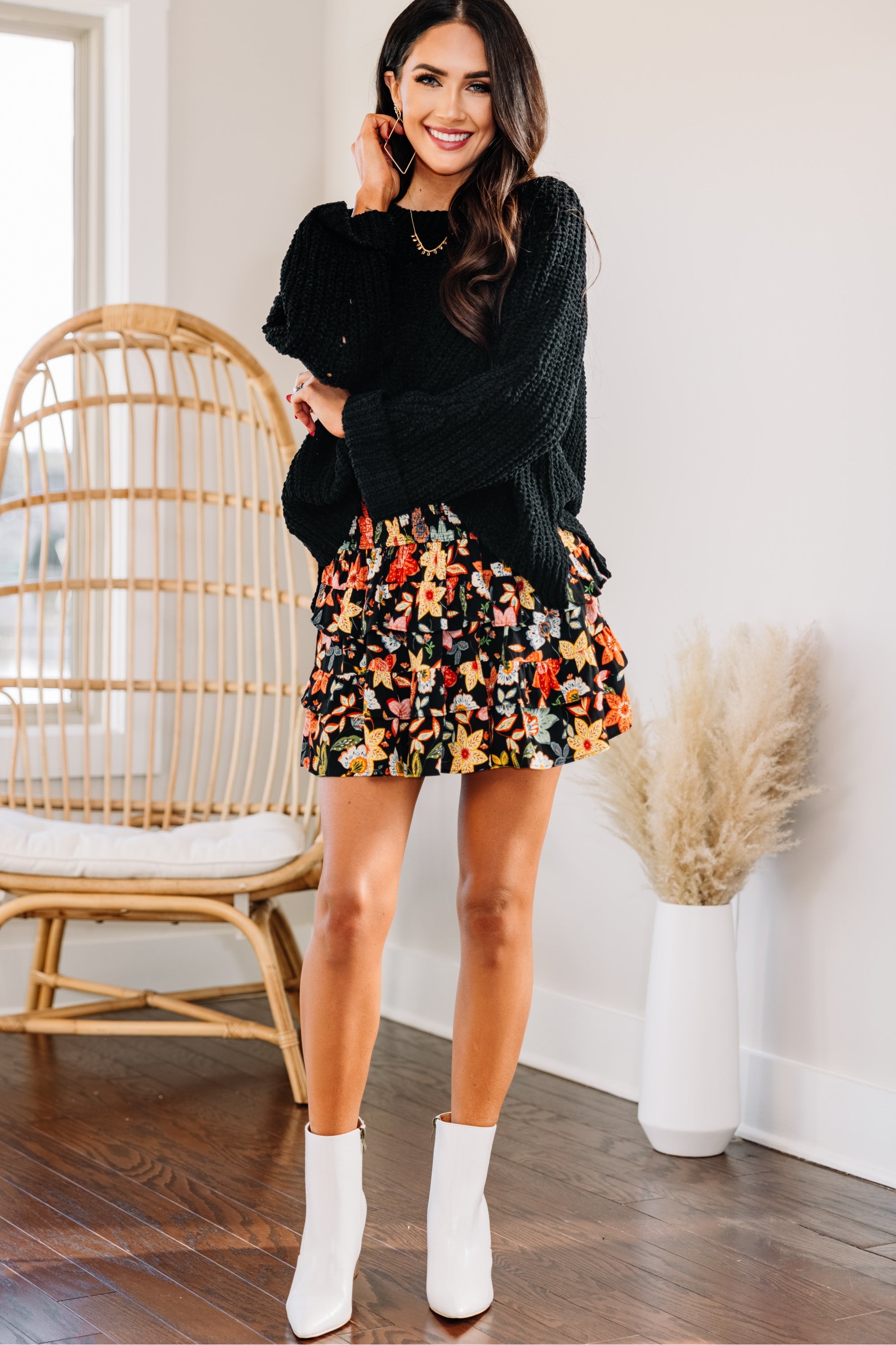 Bright Ideas Black Floral Skirt